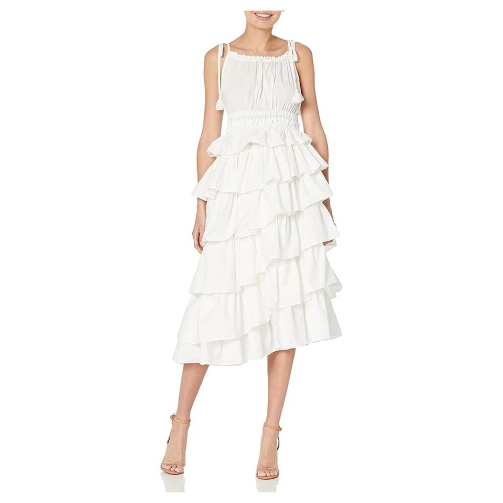 Steve Madden White Tiered Ruffle Midi Dress – Bridal Shower or Engagement Ready